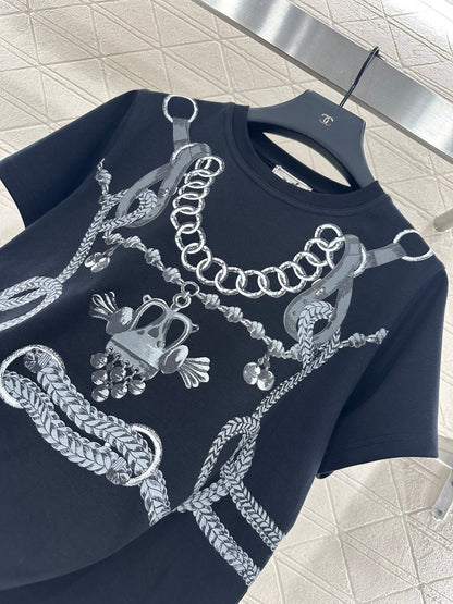 25fw Chain buckle printed T-shirt