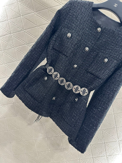 25fw Round neck belt woven jacket