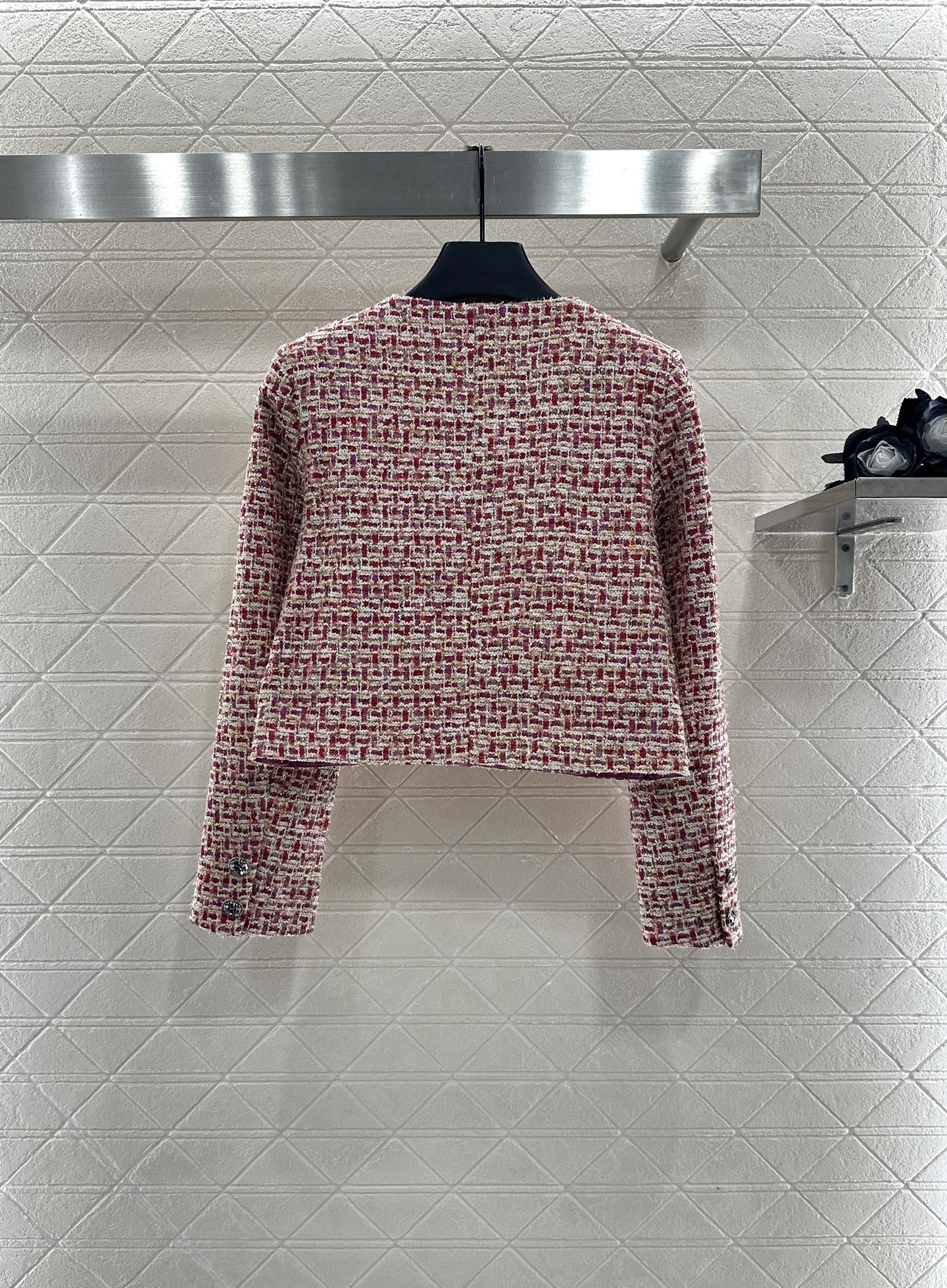 25fw Woven plaid round neck jacket