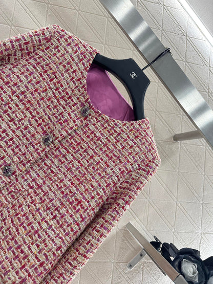 25fw Woven plaid round neck jacket