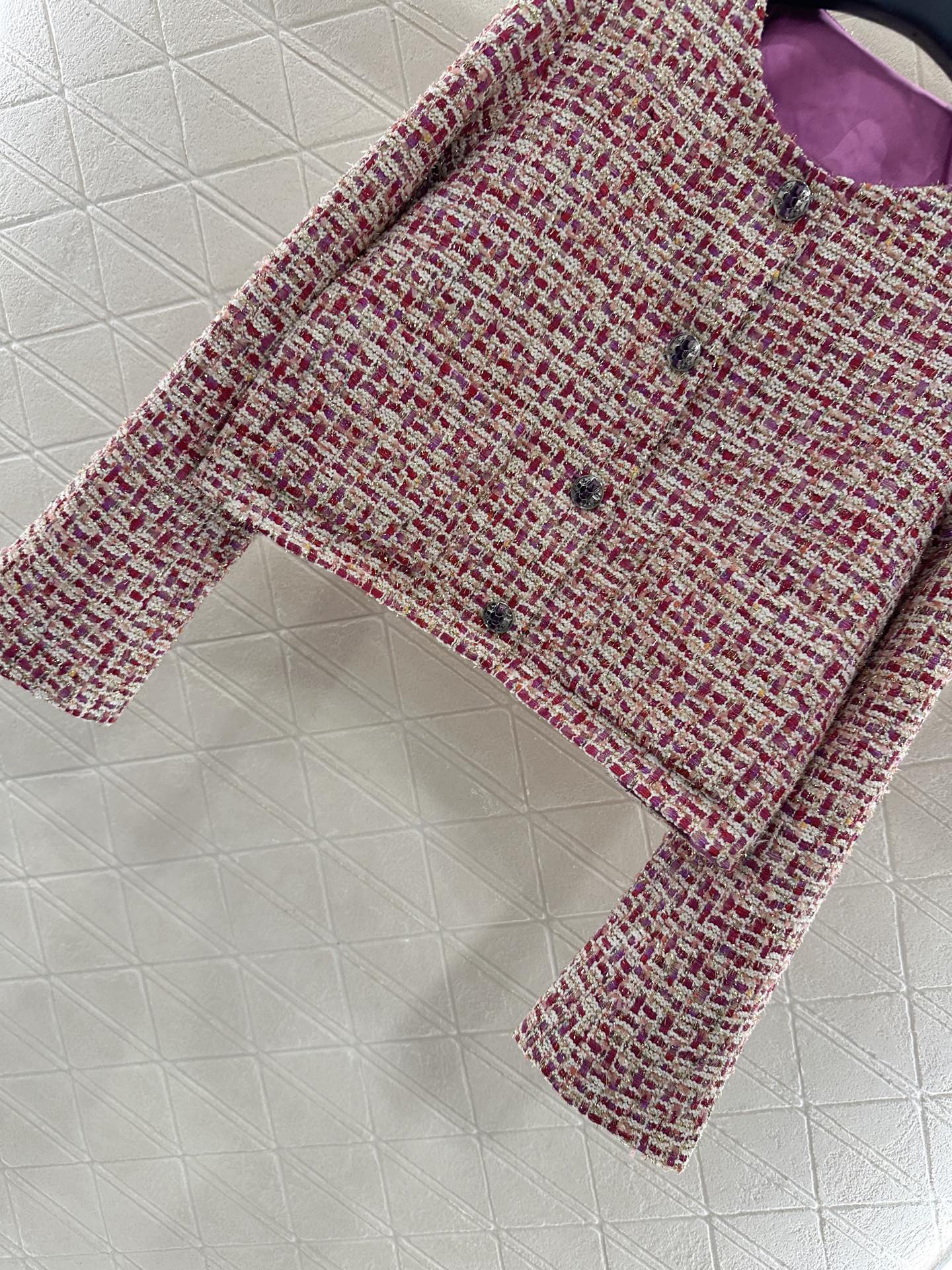 25fw Woven plaid round neck jacket