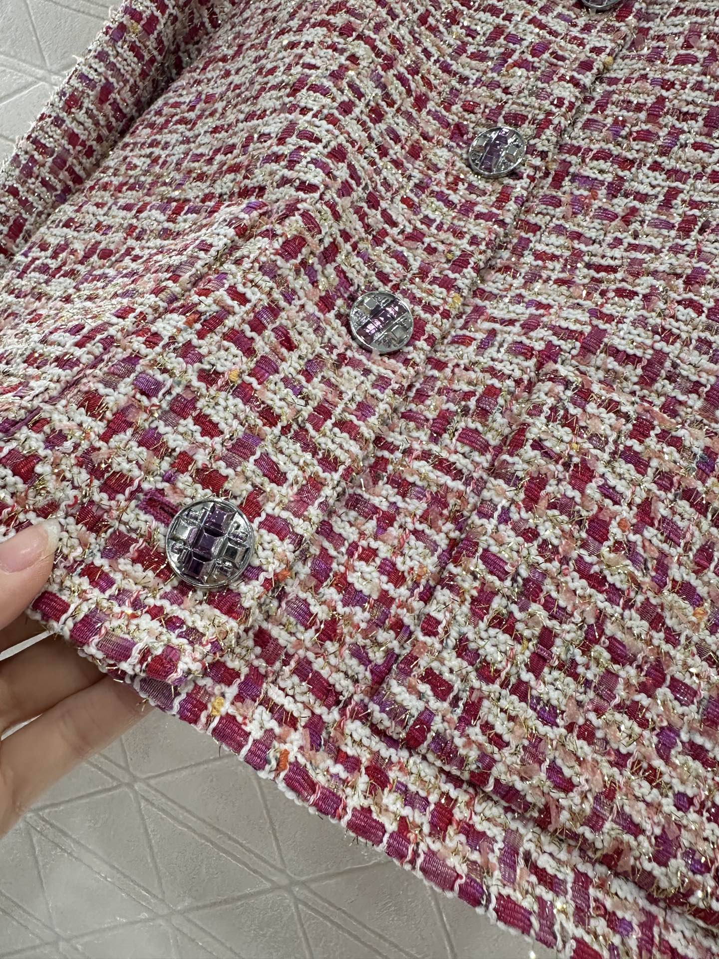 25fw Woven plaid round neck jacket