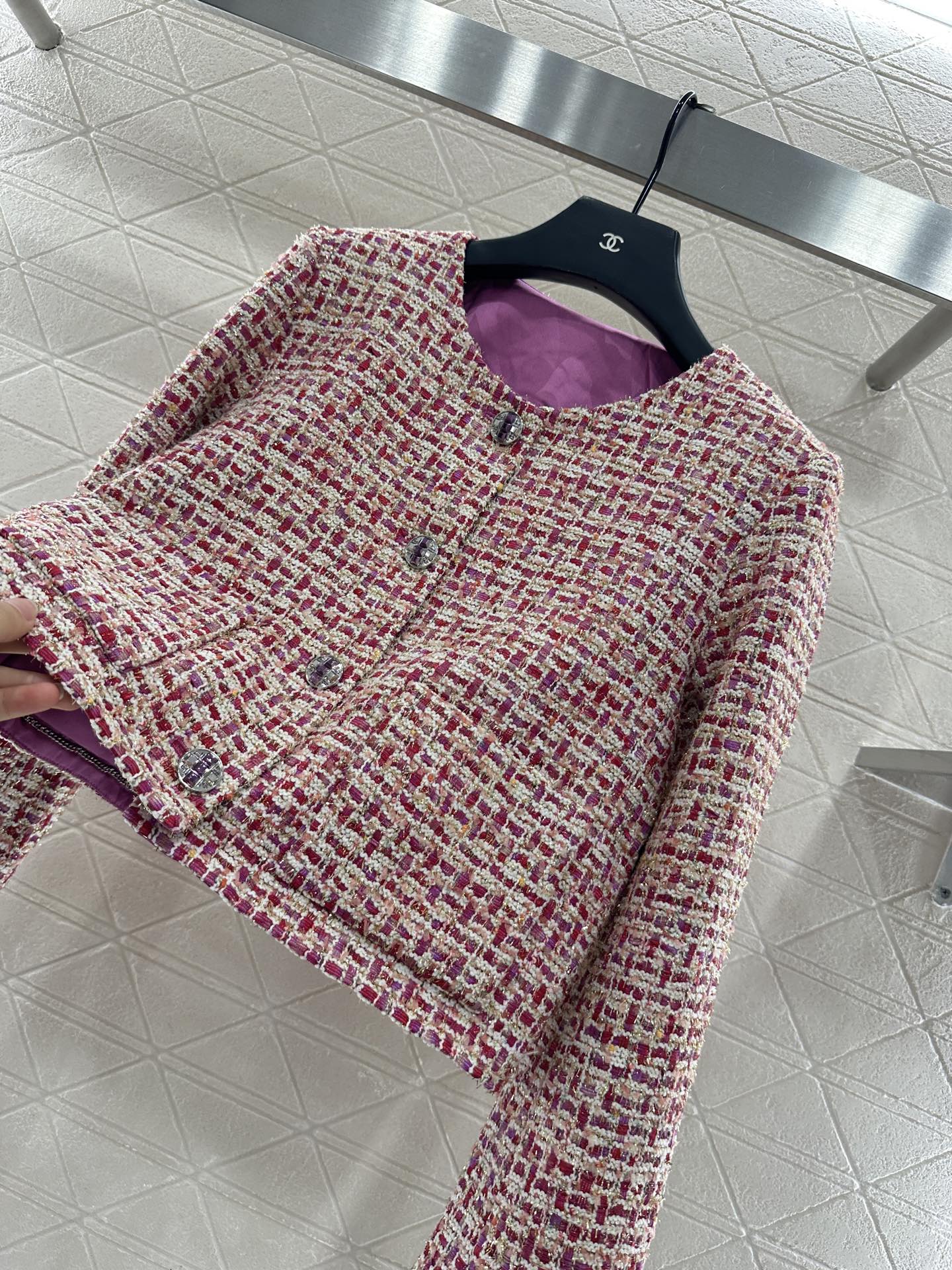 25fw Woven plaid round neck jacket