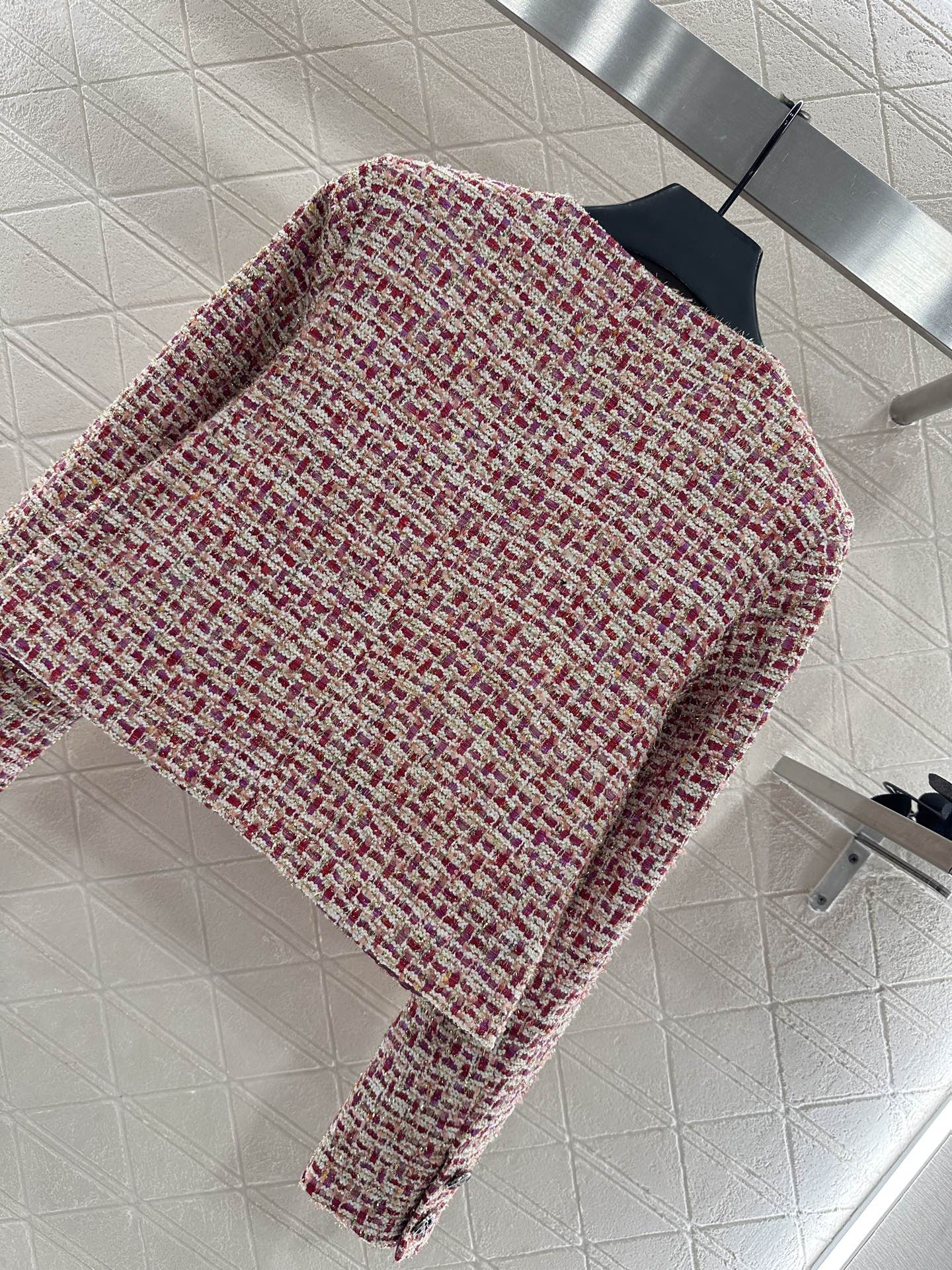 25fw Woven plaid round neck jacket