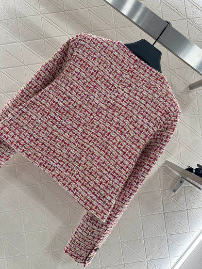 25fw Woven plaid round neck jacket