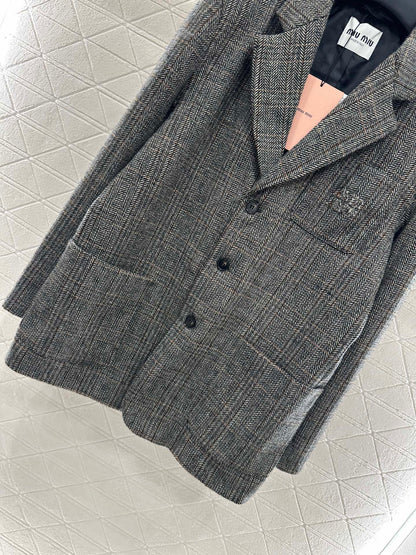25fw Collar plaid pocket suit jacket