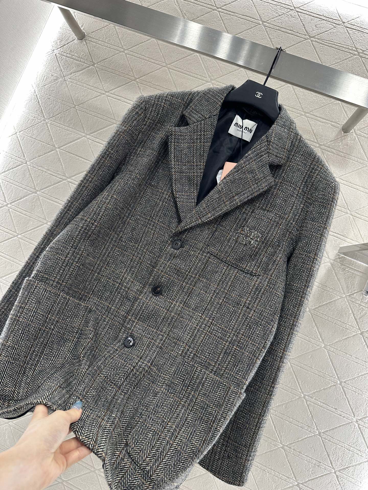 25fw Collar plaid pocket suit jacket