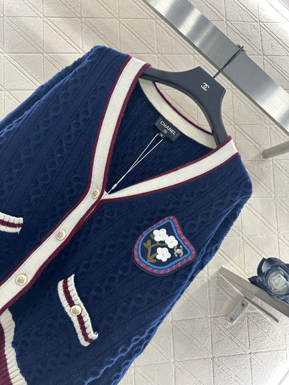 25fw V-neck Fried Dough Twists contrast knitted cardigan