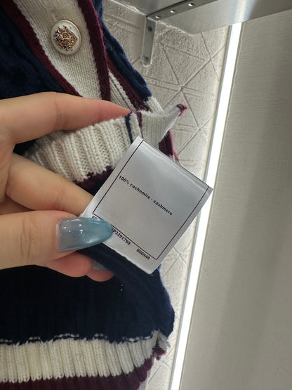 25fw V-neck Fried Dough Twists contrast knitted cardigan