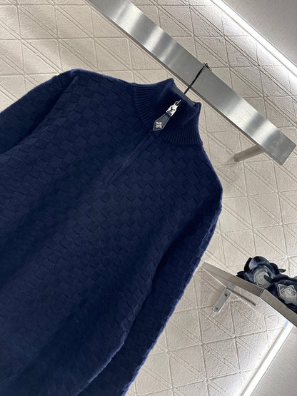 25fw High neck zipper knitted pullover sweater