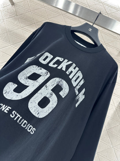 25fw Round neck letter printed long sleeved shirt