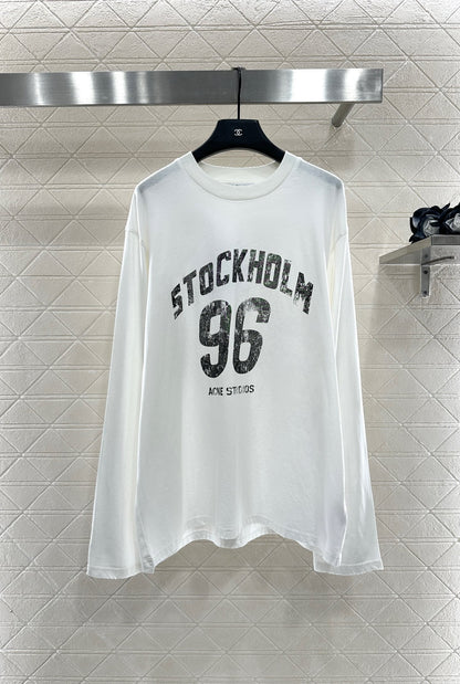 25fw Round neck letter printed long sleeved shirt