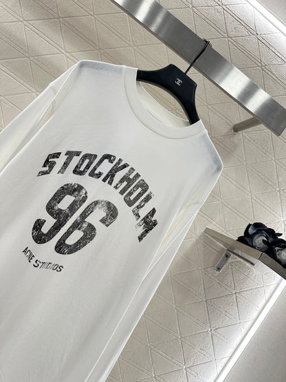 25fw Round neck letter printed long sleeved shirt