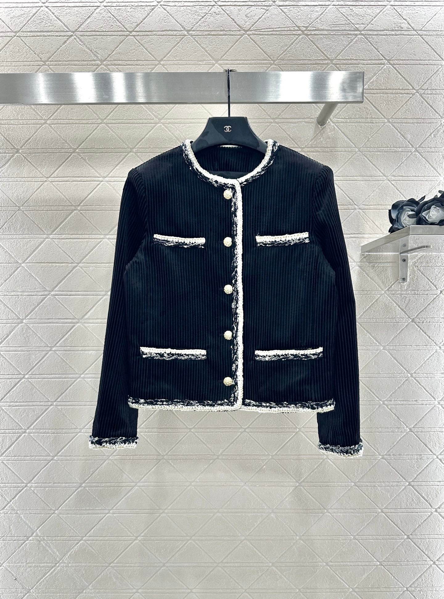 25fw Color blocking tied edge corduroy dress jacket