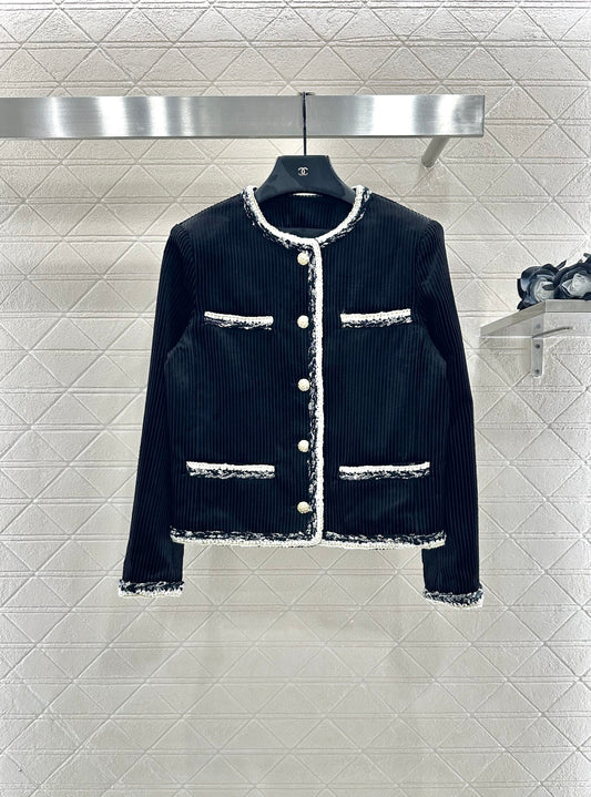 25fw Color blocking tied edge corduroy dress jacket