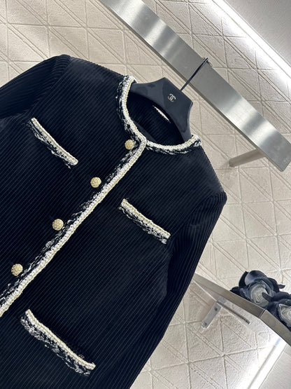 25fw Color blocking tied edge corduroy dress jacket