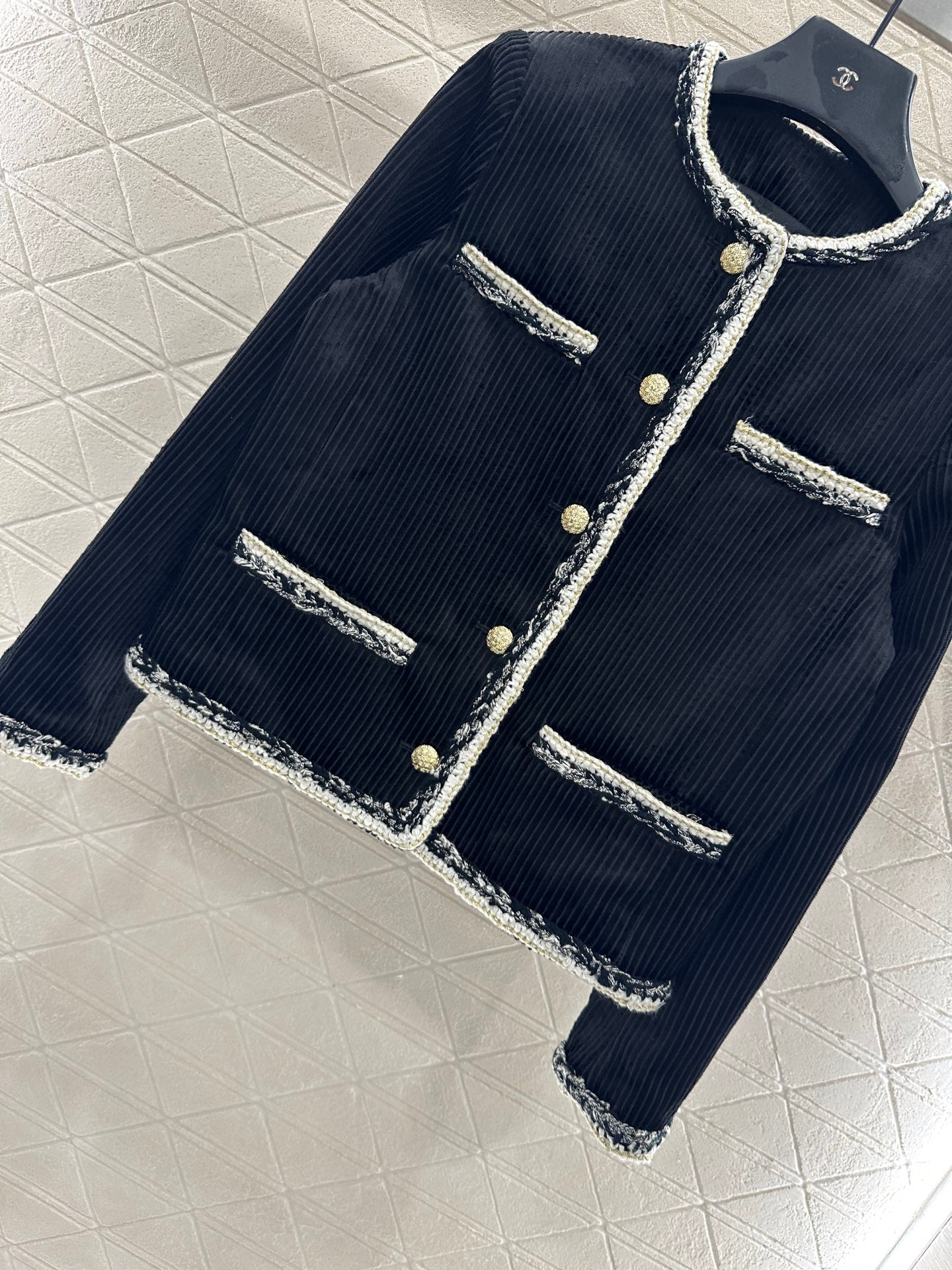 25fw Color blocking tied edge corduroy dress jacket