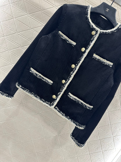 25fw Color blocking tied edge corduroy dress jacket