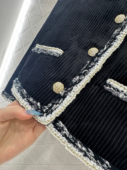 25fw Color blocking tied edge corduroy dress jacket