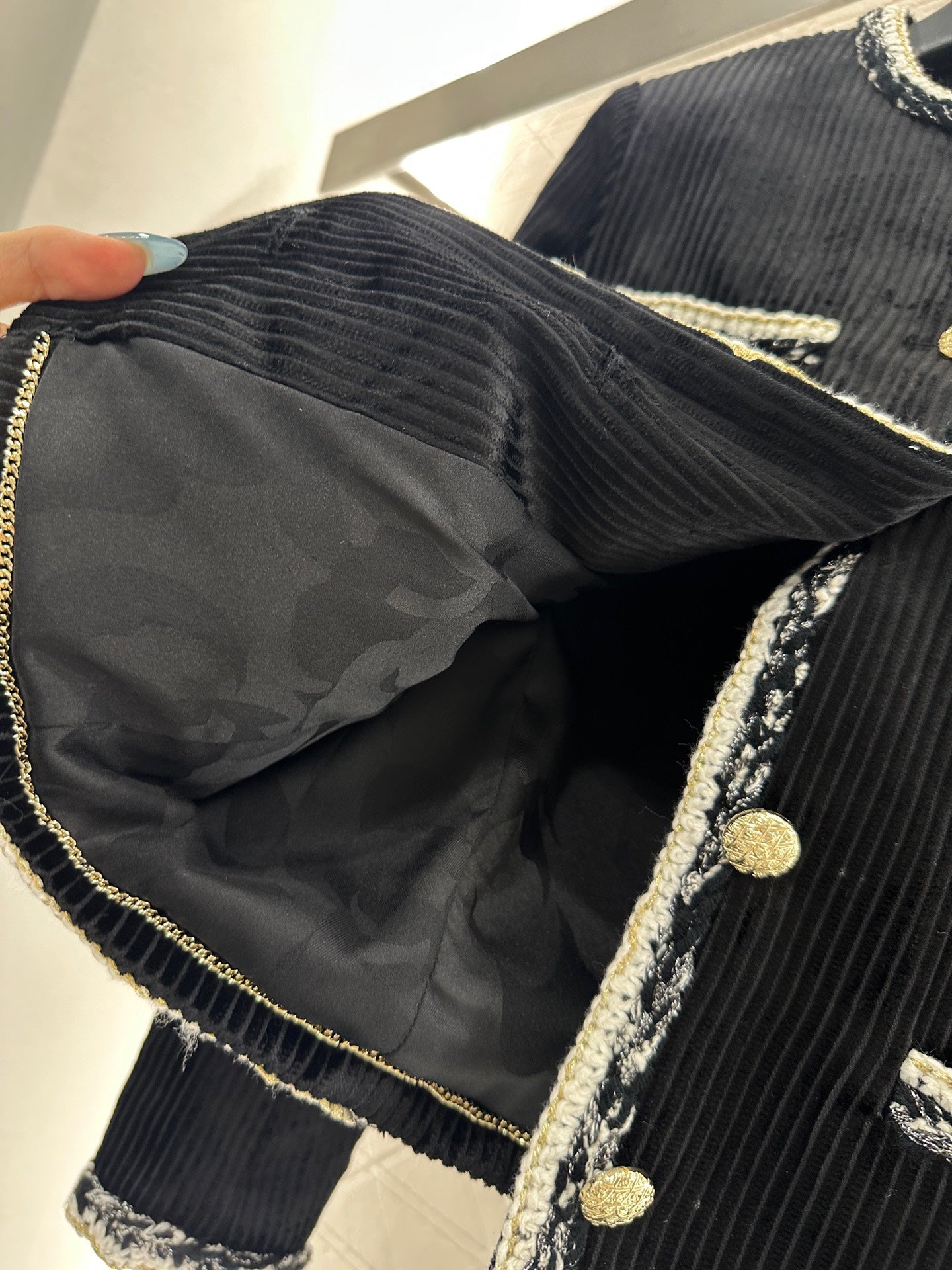 25fw Color blocking tied edge corduroy dress jacket