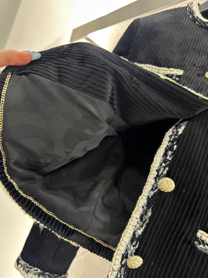 25fw Color blocking tied edge corduroy dress jacket