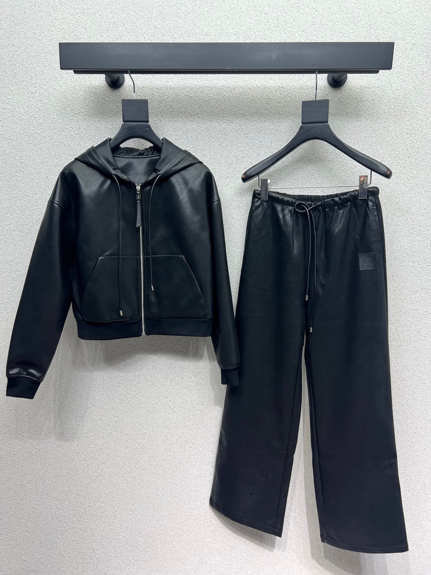 25fw Leather hooded jacket