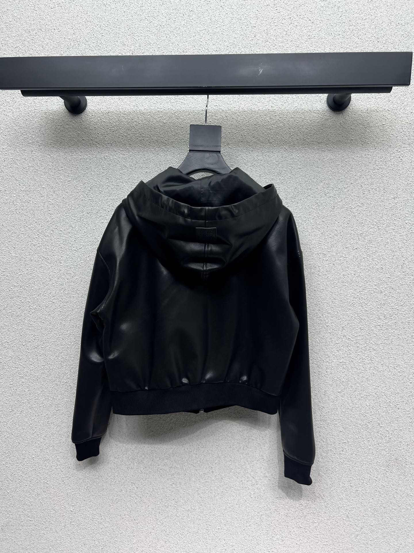 25fw Leather hooded jacket