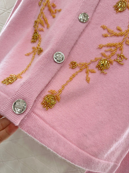 25fw Heavy industry nail bead knitted cardigan