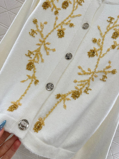 25fw Heavy industry nail bead knitted cardigan