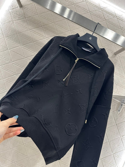 25fw Embossed half open hoodie