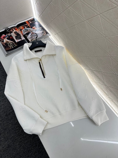 25fw Embossed half open hoodie