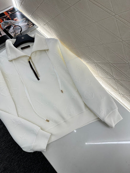 25fw Embossed half open hoodie