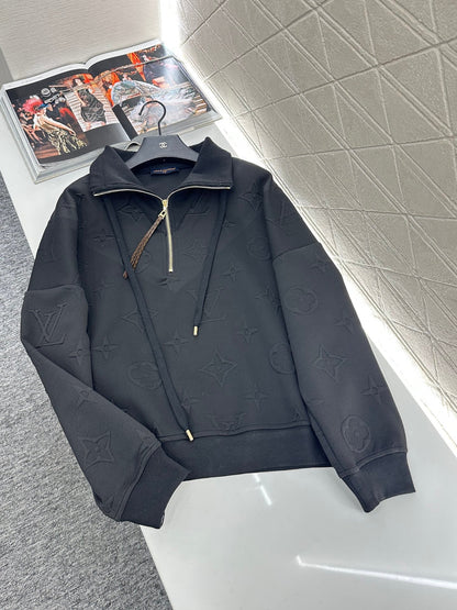 25fw Embossed half open hoodie