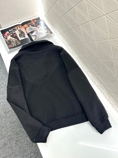 25fw Embossed half open hoodie