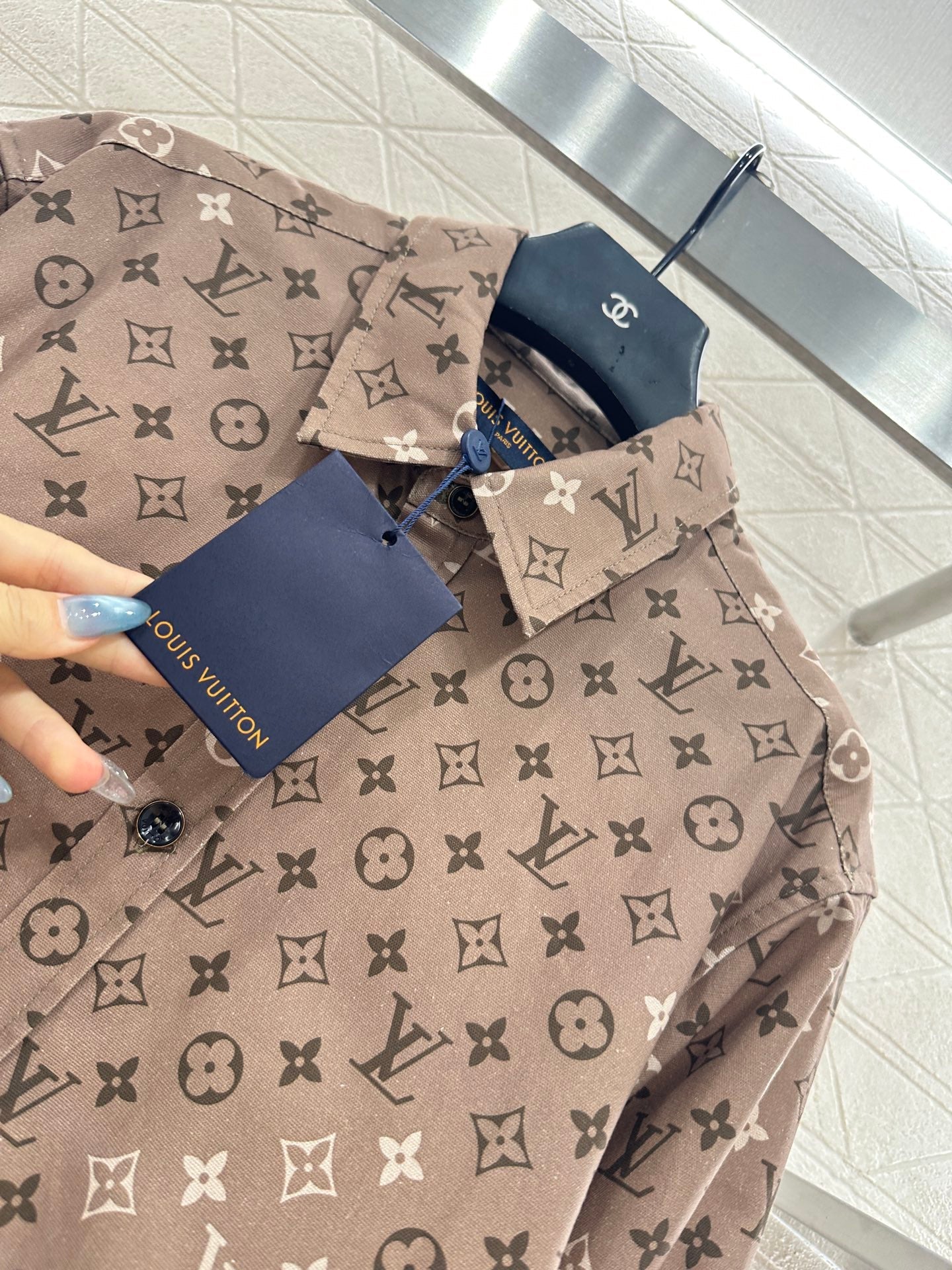 25fw Printed collar long sleeved shirt