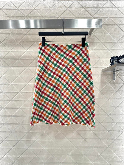 25fw Straight tube plaid colored half skirt