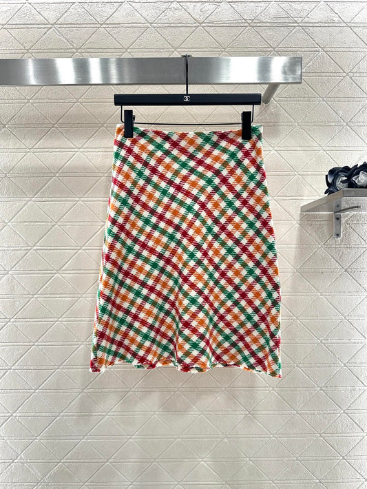 25fw Straight tube plaid colored half skirt