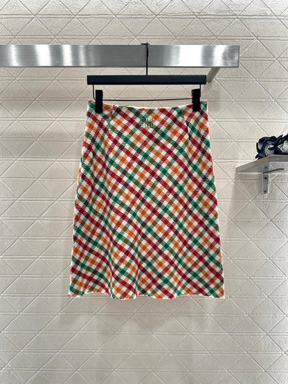 25fw Straight tube plaid colored half skirt