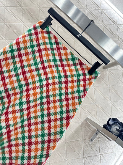 25fw Straight tube plaid colored half skirt