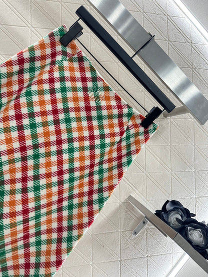 25fw Straight tube plaid colored half skirt