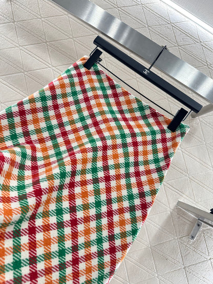25fw Straight tube plaid colored half skirt