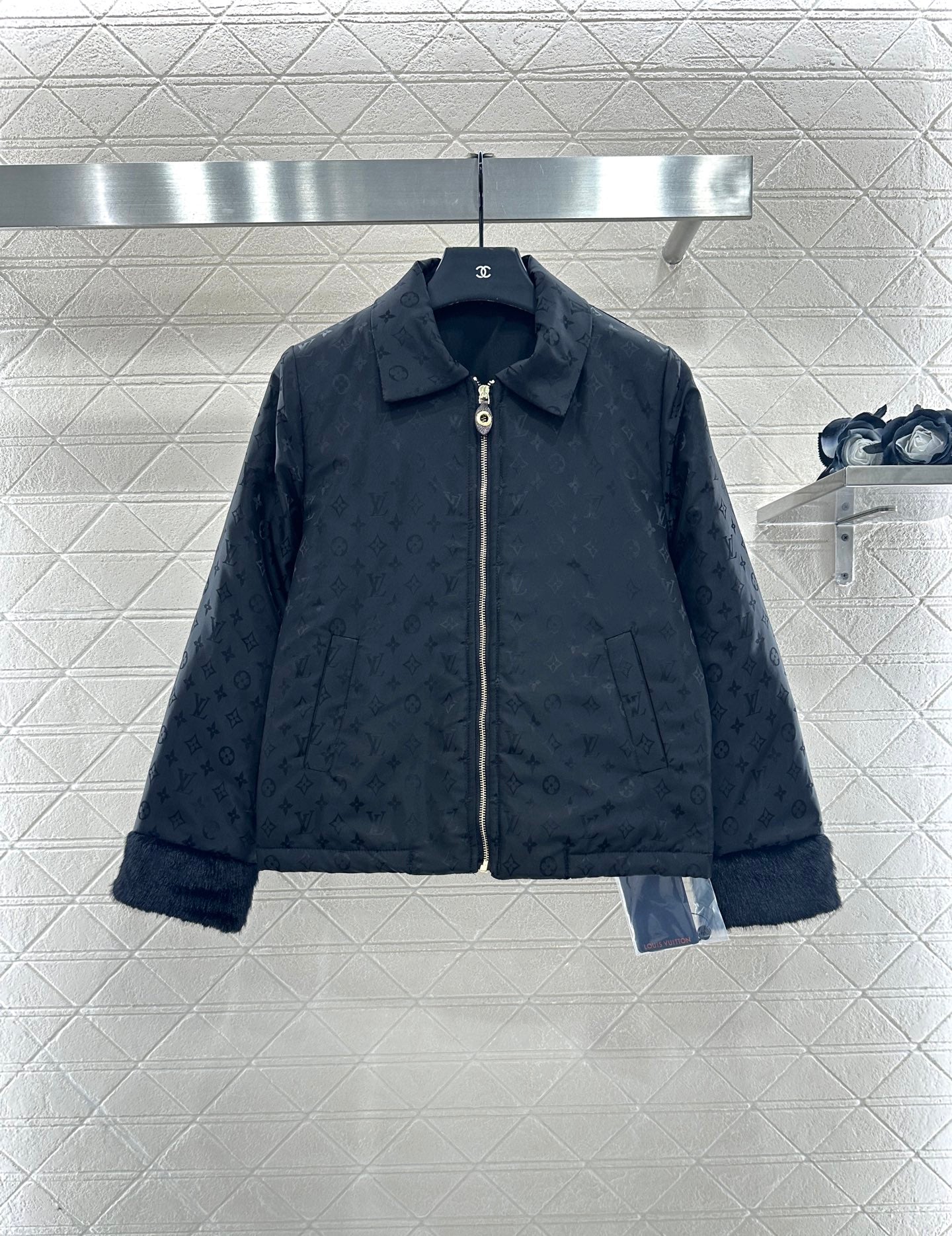 25fw Collar zipper fur patchwork cotton jacket