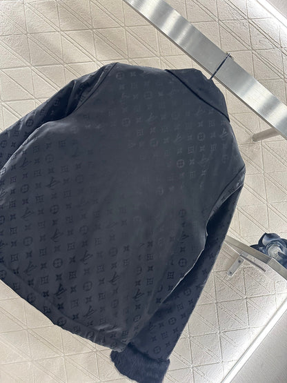 25fw Collar zipper fur patchwork cotton jacket