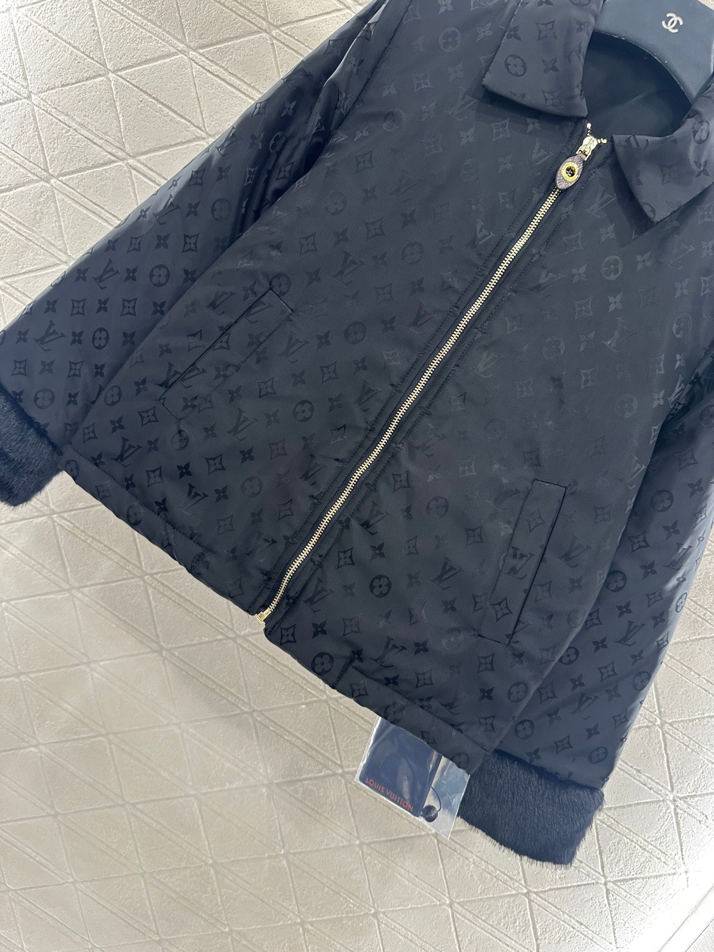 25fw Collar zipper fur patchwork cotton jacket