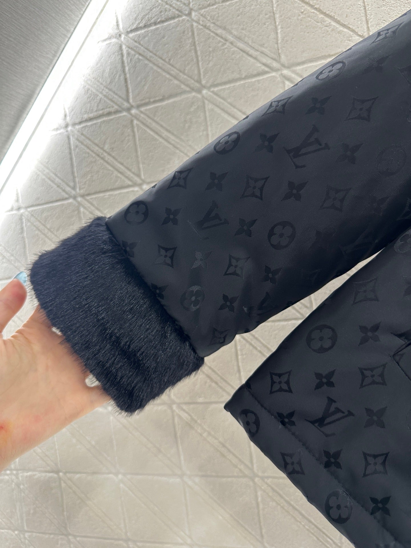 25fw Collar zipper fur patchwork cotton jacket