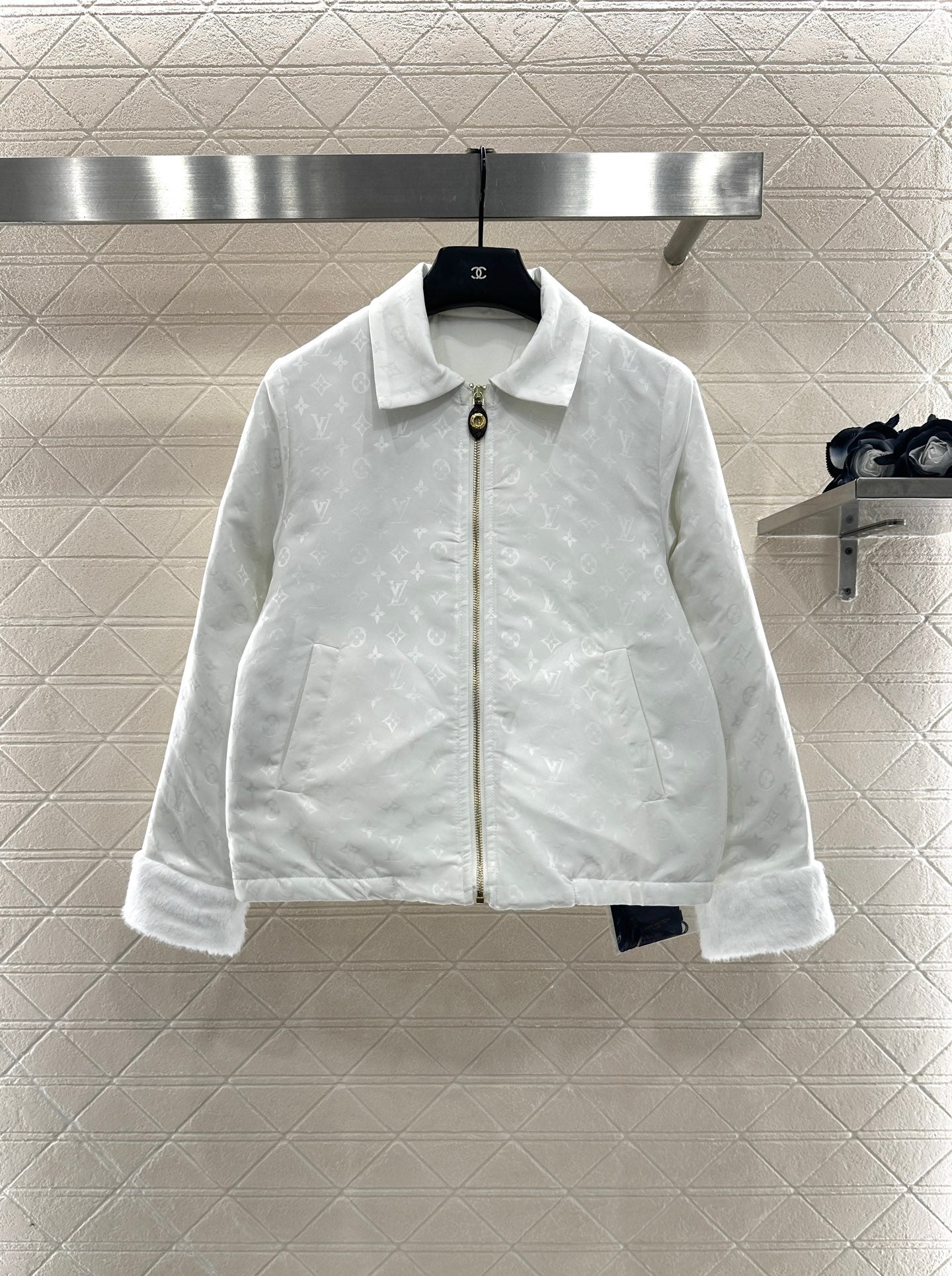 25fw Collar zipper fur patchwork cotton jacket