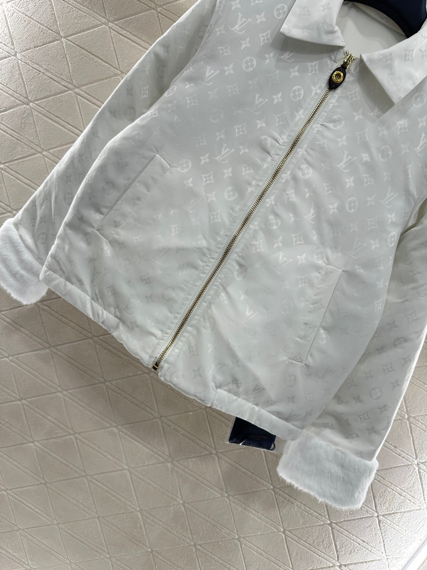 25fw Collar zipper fur patchwork cotton jacket