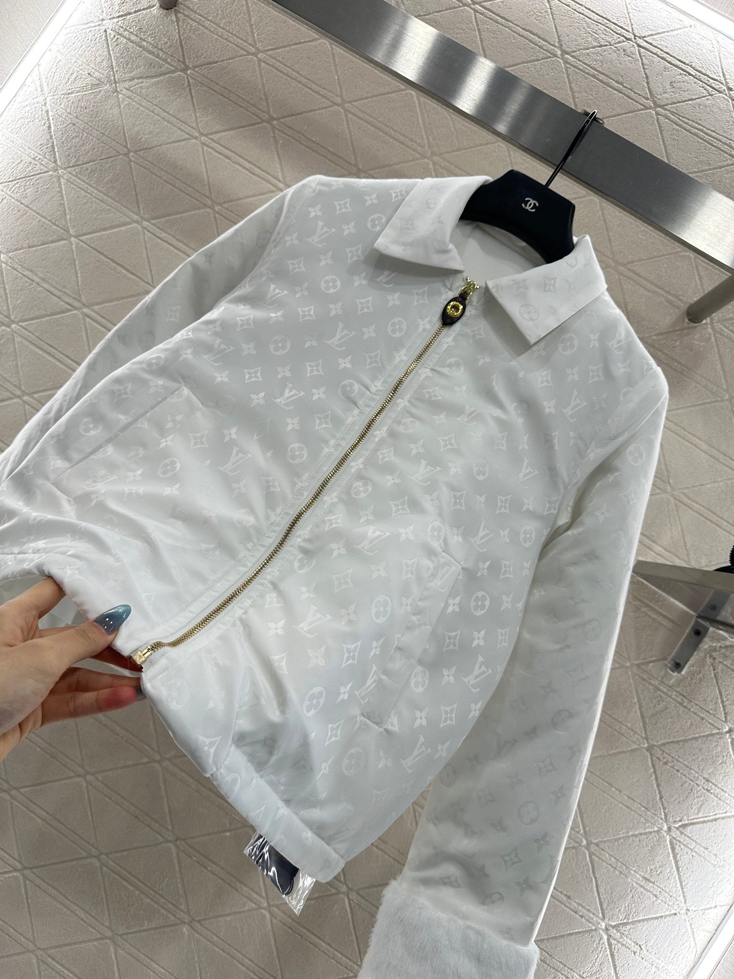 25fw Collar zipper fur patchwork cotton jacket