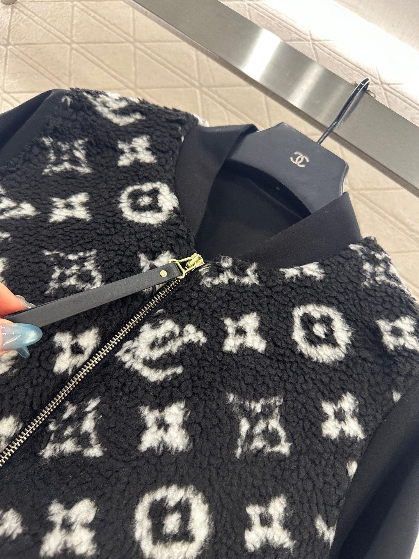 25fw Splicing Teddy Lamb Wool Coat