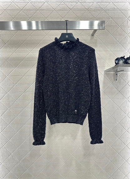 25fw Black fungus lace sweater